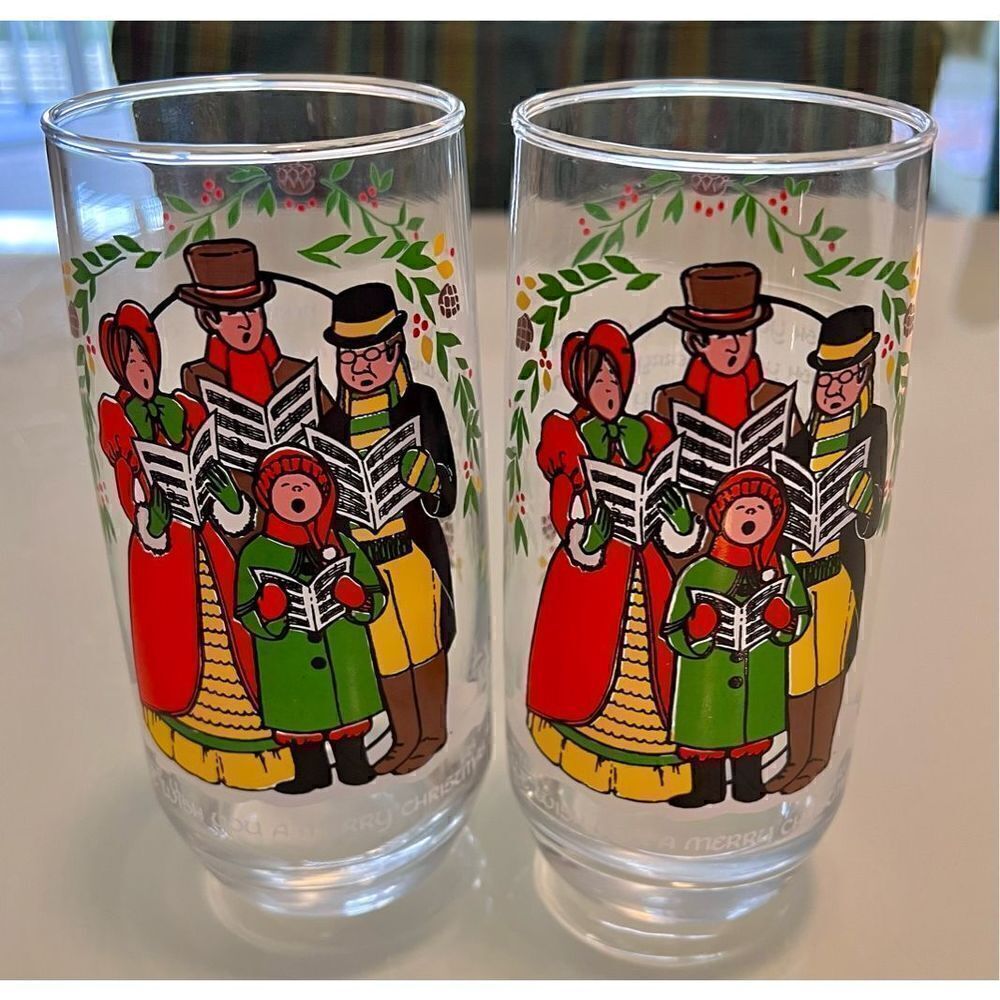 Vintage 1983 Pepsi Christmas Caroling Glass Merry Christmas Holidays Set of 2